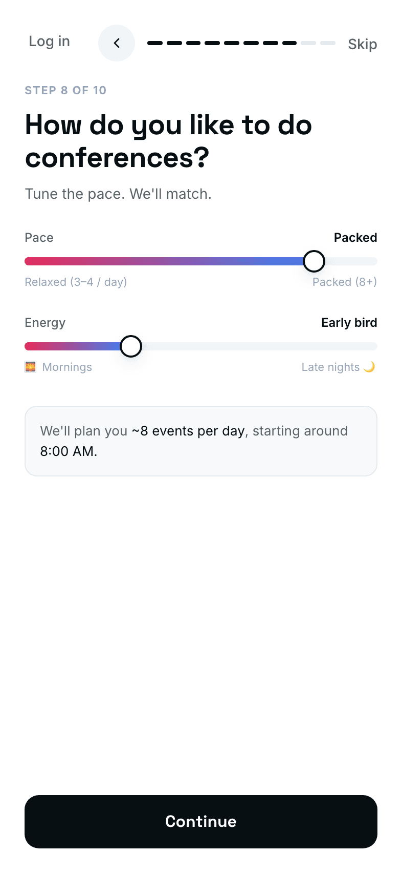 SideQuest quiz — How do you like to do conferences? step