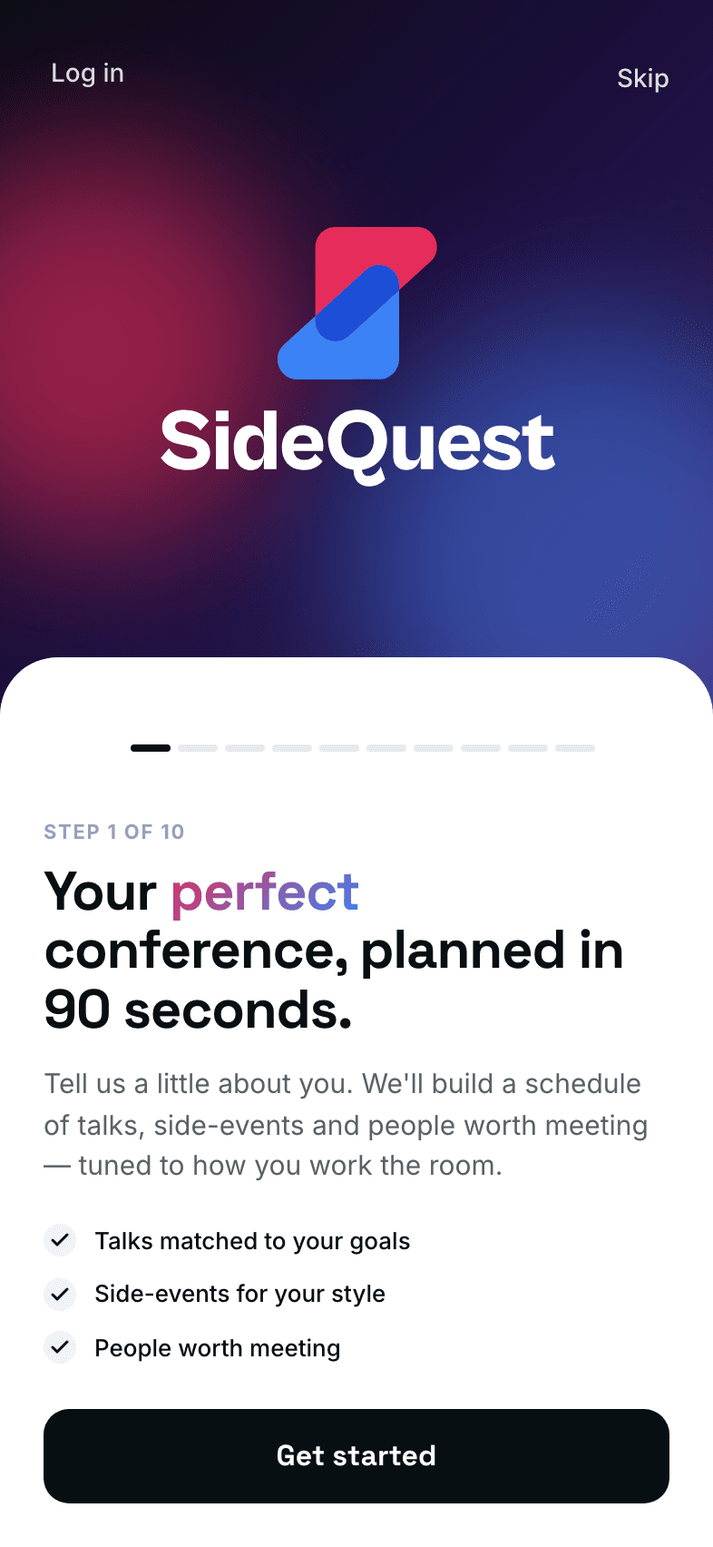 SideQuest quiz — Your perfect conference, planned in 90 seconds